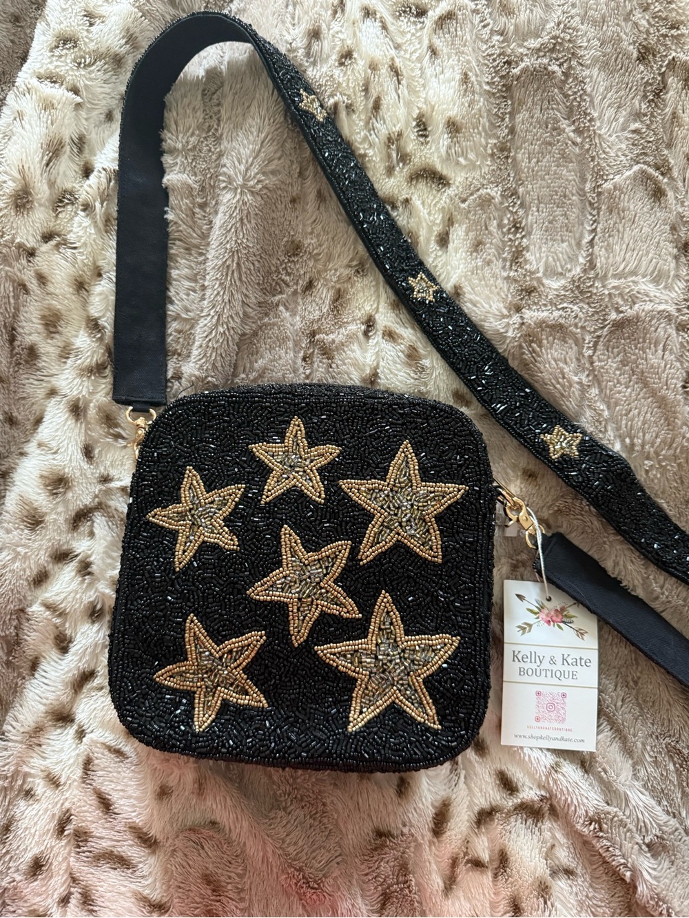 NWT beaded bag black with star design - Picture 5 of 9